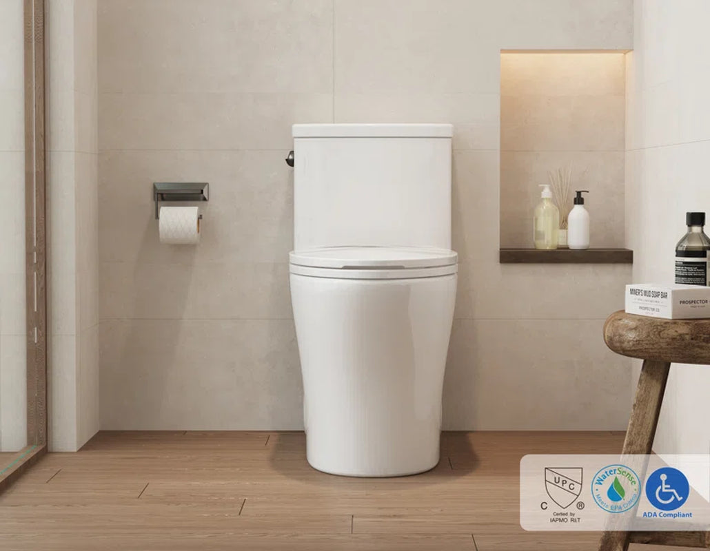 KK  Elongated One Piece Toilet, 1.28 GPF Powerful Flush Modern Toilet, Compact Toilet for Most Bathroom (Side Flush Lever) 12'' Rough-In