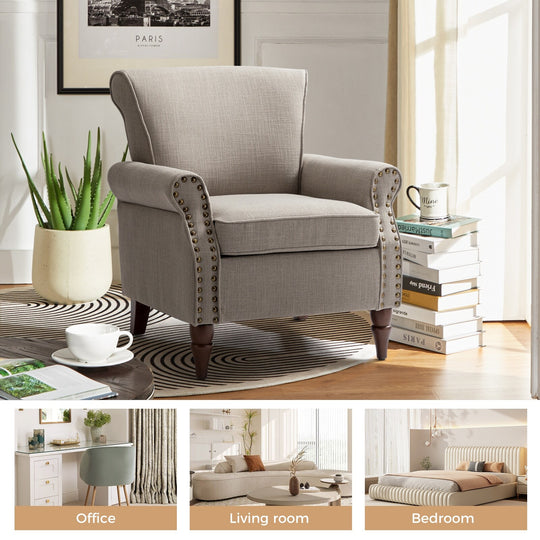 Nyctelius Upholstered Comfy Accent Chair with Turned Wooden Legs and Nailhead Trim Set of 2 by