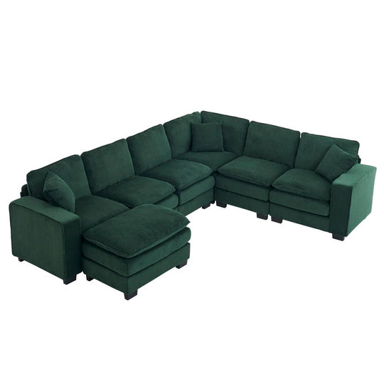 Modern U-Shaped 6-Seater Sectional Sofa with One Footstool