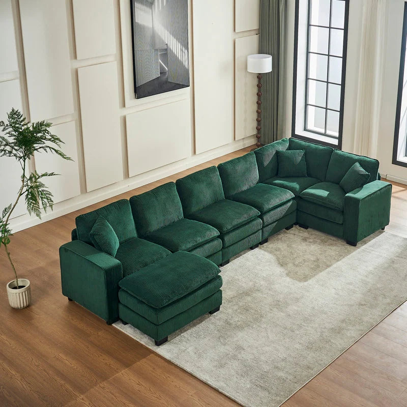 Modern U-Shaped 6-Seater Sectional Sofa with One Footstool