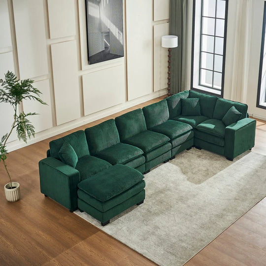 Modern U-Shaped 6-Seater Sectional Sofa with One Footstool