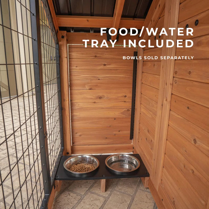 Waggin' Retreat Cedar Wood Outdoor Dog Kennel with Galvanized Steel Roof and Easy-Access Feeding Door