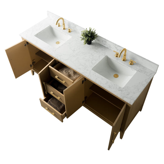 72" Double Sink Bathroom Vanity Cabinet with Engineered Marble Top