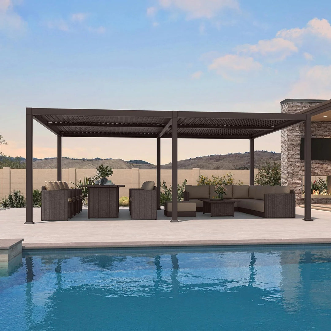 Bronze Louvered Pergola Sun Shade Shelter with Adjustable Metal Roof for Patio Hardtop Pergola