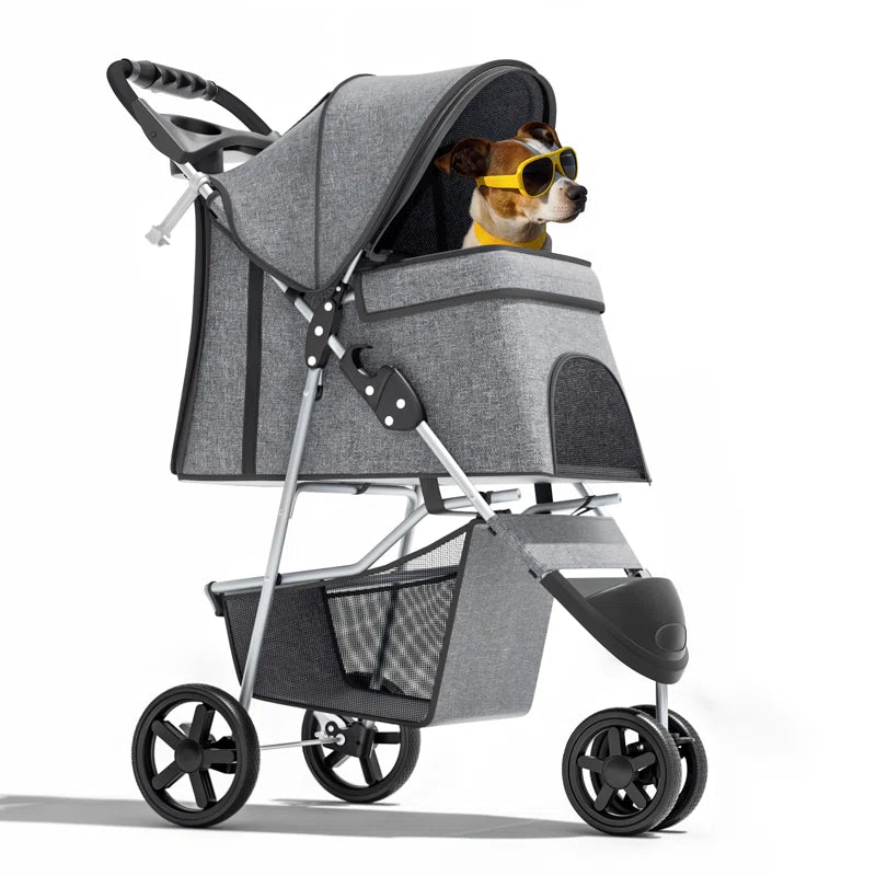 Foldable Pet Dog and Cat Stroller with Adjustable Canopy Storage Basket and Cup Holder for Small and Medium Pets