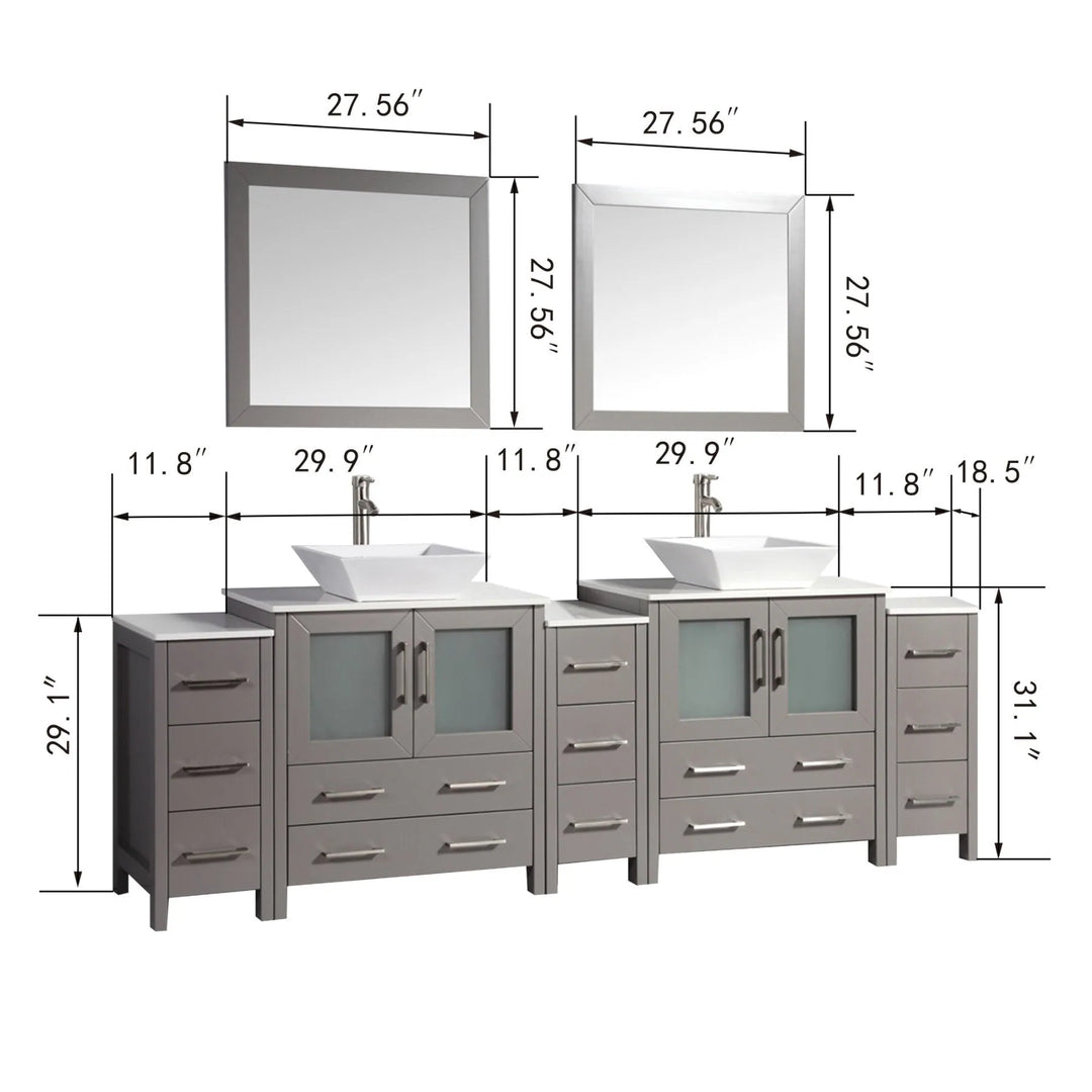 96-Inch Double Sink Bathroom Vanity Set with Engineered Marble Top and Free Mirror - 96 X 18.5 X 36 Inches