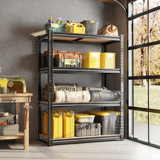 Heavy-Duty Steel Storage Shelving Unit with Rolled Edges, Adjustable Garage Shelving Unit for Garage, Basement, Pantry, Kitchen