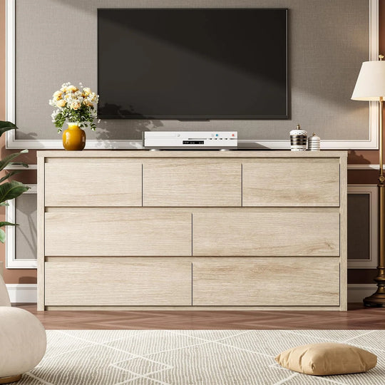 7-Drawer Dresser for Bedroom,Wide Wood Chest with Handle-Free Design,Modern Storage Cabinet for Living Room or Entryway