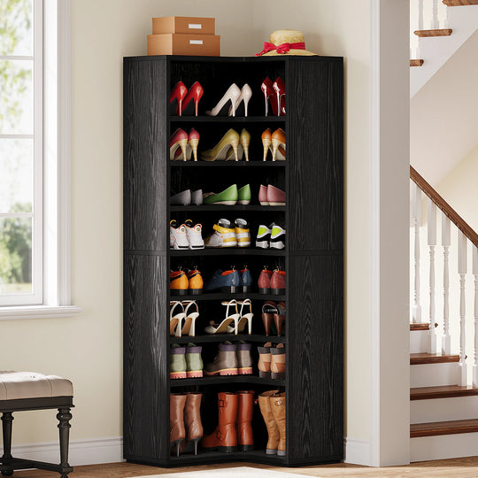 40 Pairs Tall Shoe Cabinet, 9 Tiers White Wooden Shoe Storage Rack for Closet, Entryway