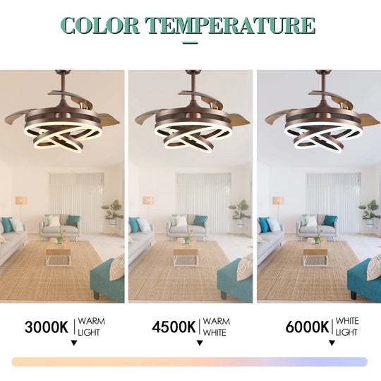 42In. DIY Shape Retractable Ceiling Fan with Lights, 6-Speed DC Motor Modern Ceiling Fan with LED Light and Remote