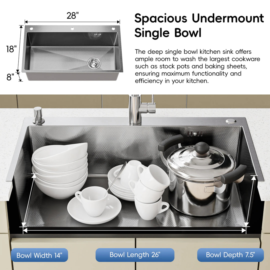 Drop-In/Undermount Single Bowl Stainless Steel Kitchen Sink