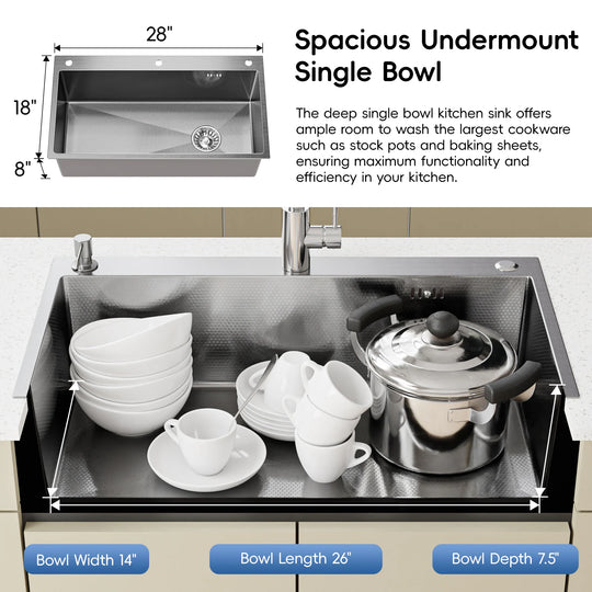 Drop-In/Undermount Single Bowl Stainless Steel Kitchen Sink