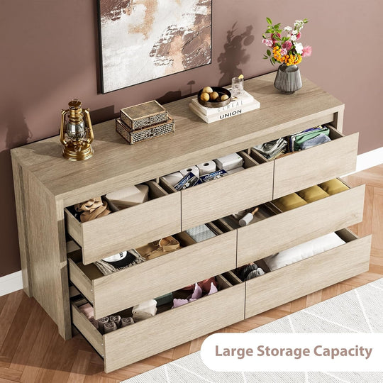 7-Drawer Dresser for Bedroom,Wide Wood Chest with Handle-Free Design,Modern Storage Cabinet for Living Room or Entryway