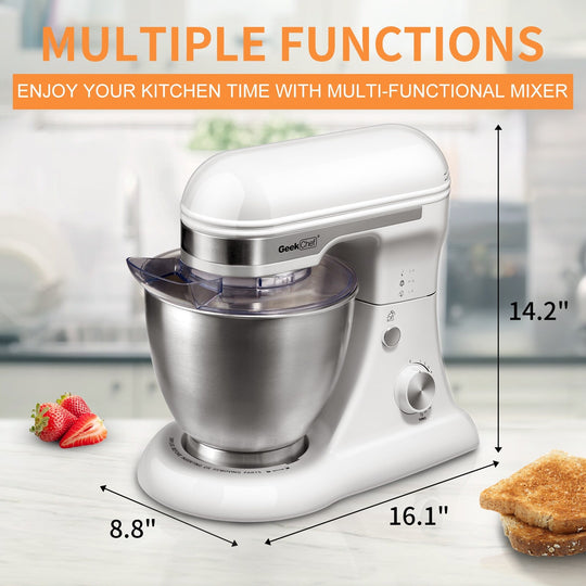 4.8QT 12-Speed Tilt-Head Electric Stand Mixer - Rotary Knob, Dough Hook/Whisk/Beater/Bowl