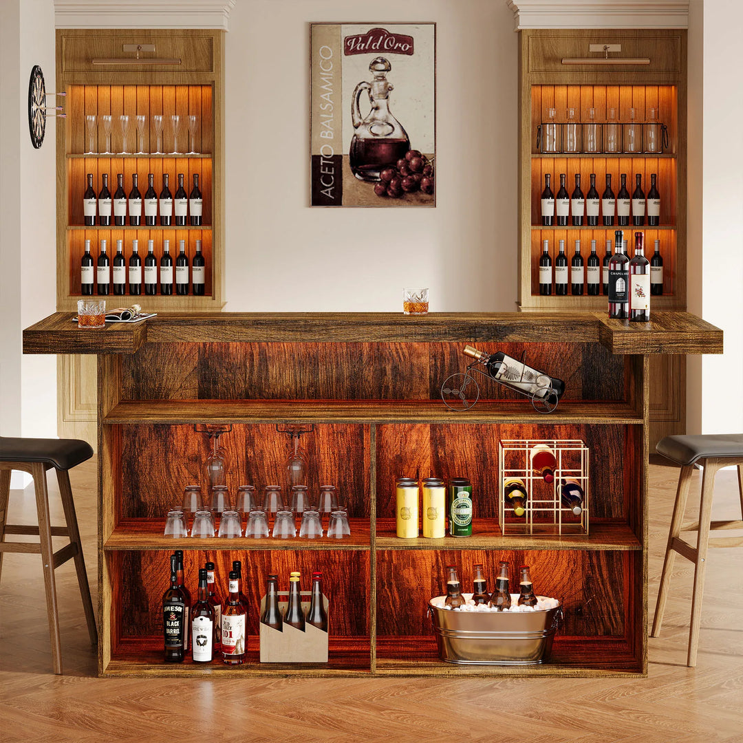 70.9" Wooden Home Bar Table with Wine Glass Holder, Pub Storage Unit Accent Table for Home Patio Basement