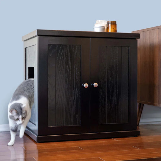 The Refined Litter Box - Wood Cat Litter Box Enclosure Cabinet with Drawer, Cottage Style