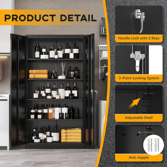 71'' H Metal Garage Storage Work Cabinet with Locking Doors and Adjustable Shelves