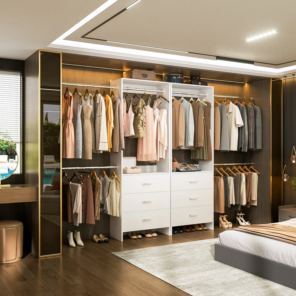 Cimly Set of 2 Closet Organizer System with Adjustable Hanging Rods and Drawers