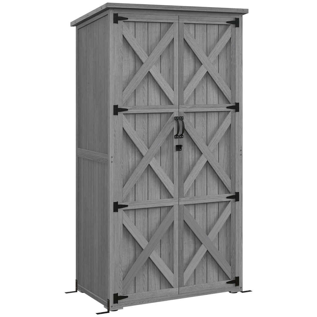 Wooden Garden Shed, Outdoor Storage Cabinet with Waterproof Asphalt Roof, Narrow Tool Shed with Shelves