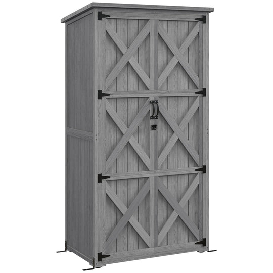 Wooden Garden Shed, Outdoor Storage Cabinet with Waterproof Asphalt Roof, Narrow Tool Shed with Shelves