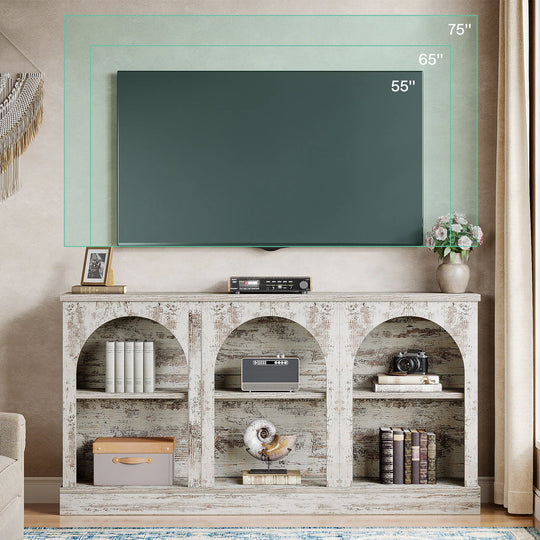 Farmhouse TV Stand for Tvs up to 65 Inches, Farmhouse Entertainment Center with Storage