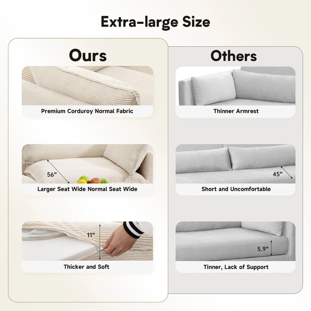 Corduroy Sectional Sofa with Removable Ottomans & Ultra-Soft Cushions for Living Room & Bedroom