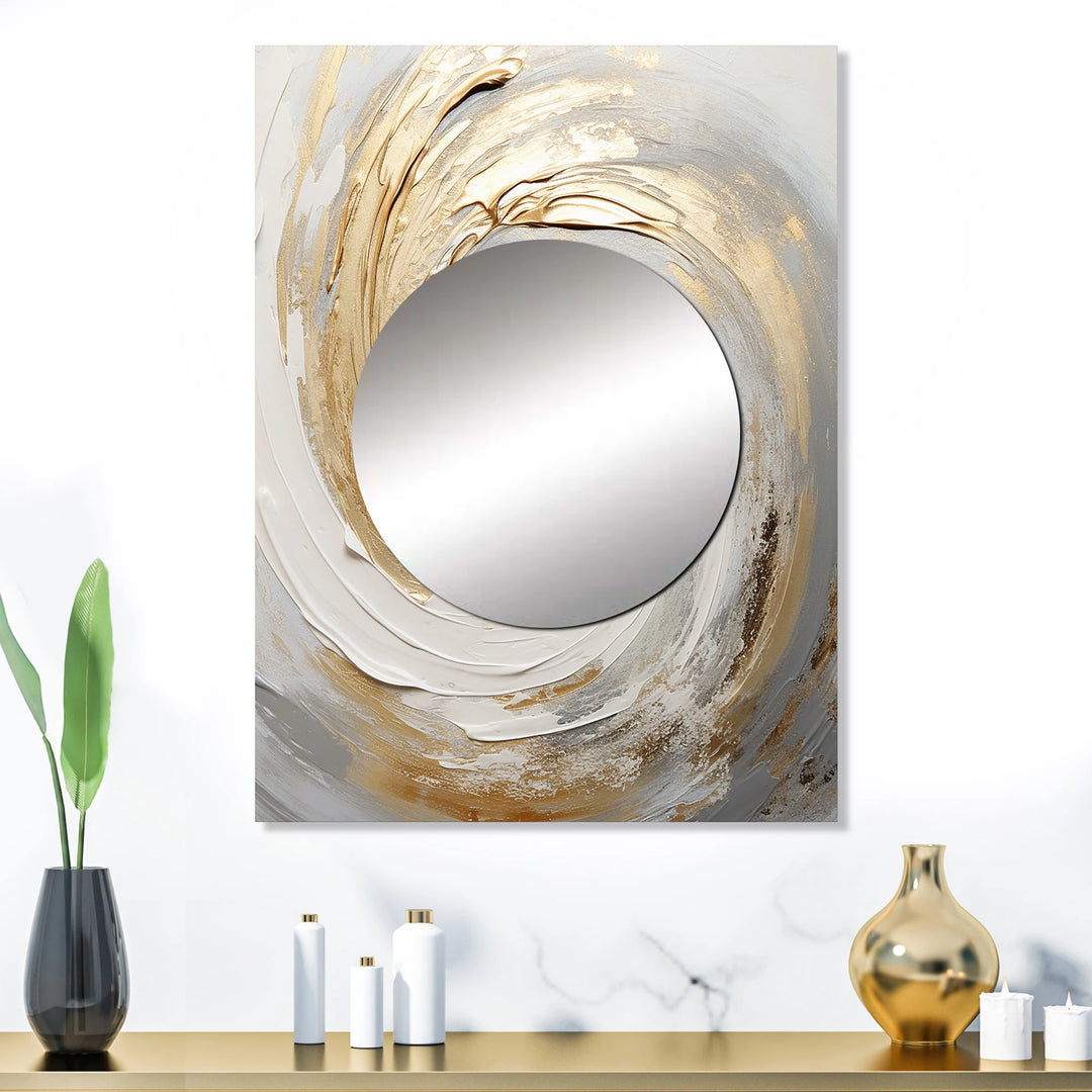 Designart "Gold and White Soft Wave Vortex III" Abstract Spirals Mirror Beige Modern Large Mirror Wall Decor for Hallway