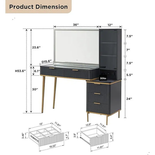 Modern Makeup Vanity Desk with HD Lighted Mirror, Dressing Table