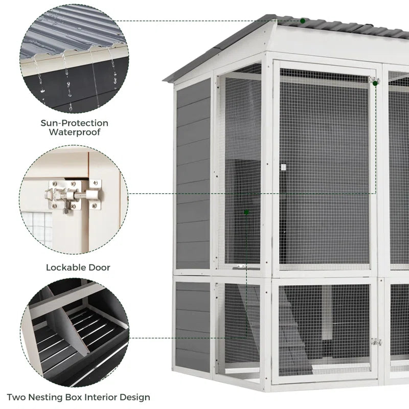 67'' Extra Large Chicken Coop House with 4 Nesting Boxes & Roost Bar for 8-10 Chickens