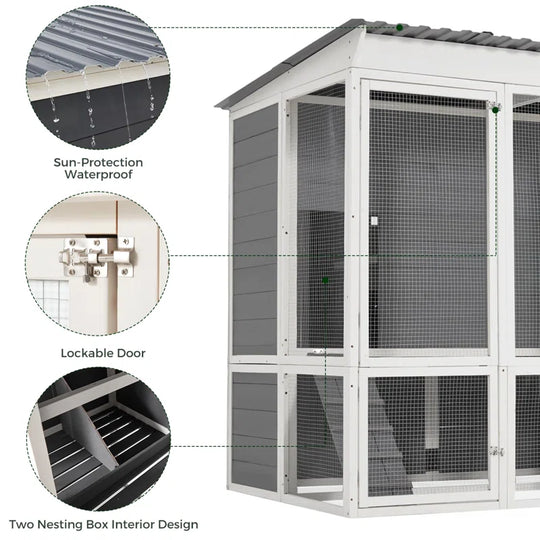 67'' Extra Large Chicken Coop House with 4 Nesting Boxes & Roost Bar for 8-10 Chickens