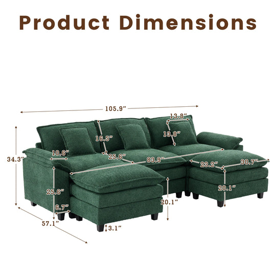 Modular Chenille Sectional Sofa with Ottomans, Deep Seat, Wide Padded Armrests, 2-Seat / 3-Seat / 4-Seat Options