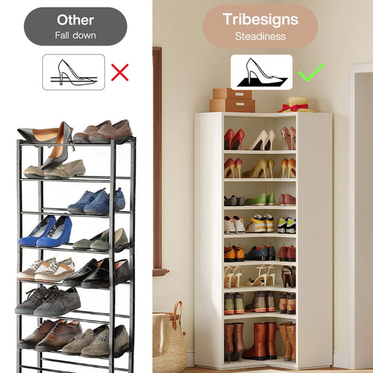 40 Pairs Tall Shoe Cabinet, 9 Tiers White Wooden Shoe Storage Rack for Closet, Entryway