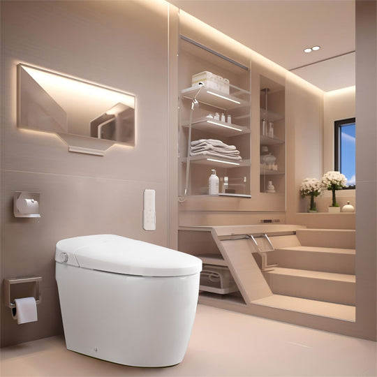 Smart Toilet Bidet Combo with Self-Cleaning Nozzle, Heated Seat, Night Light, Knob Control, Power Outage Flushing, Soft Close