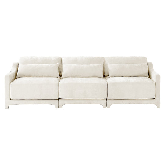 Modern Chenille 4-Seater Sofa with 2 Ottoman, Lumbar Cushions, Ergonomic Backrest, High-Resilience Spongeand Tufted Armrests