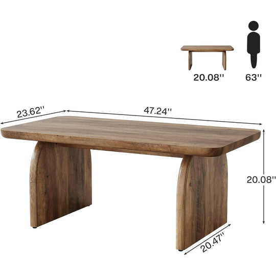 Farmhouse Rustic round Edge Rectangle Coffee Table