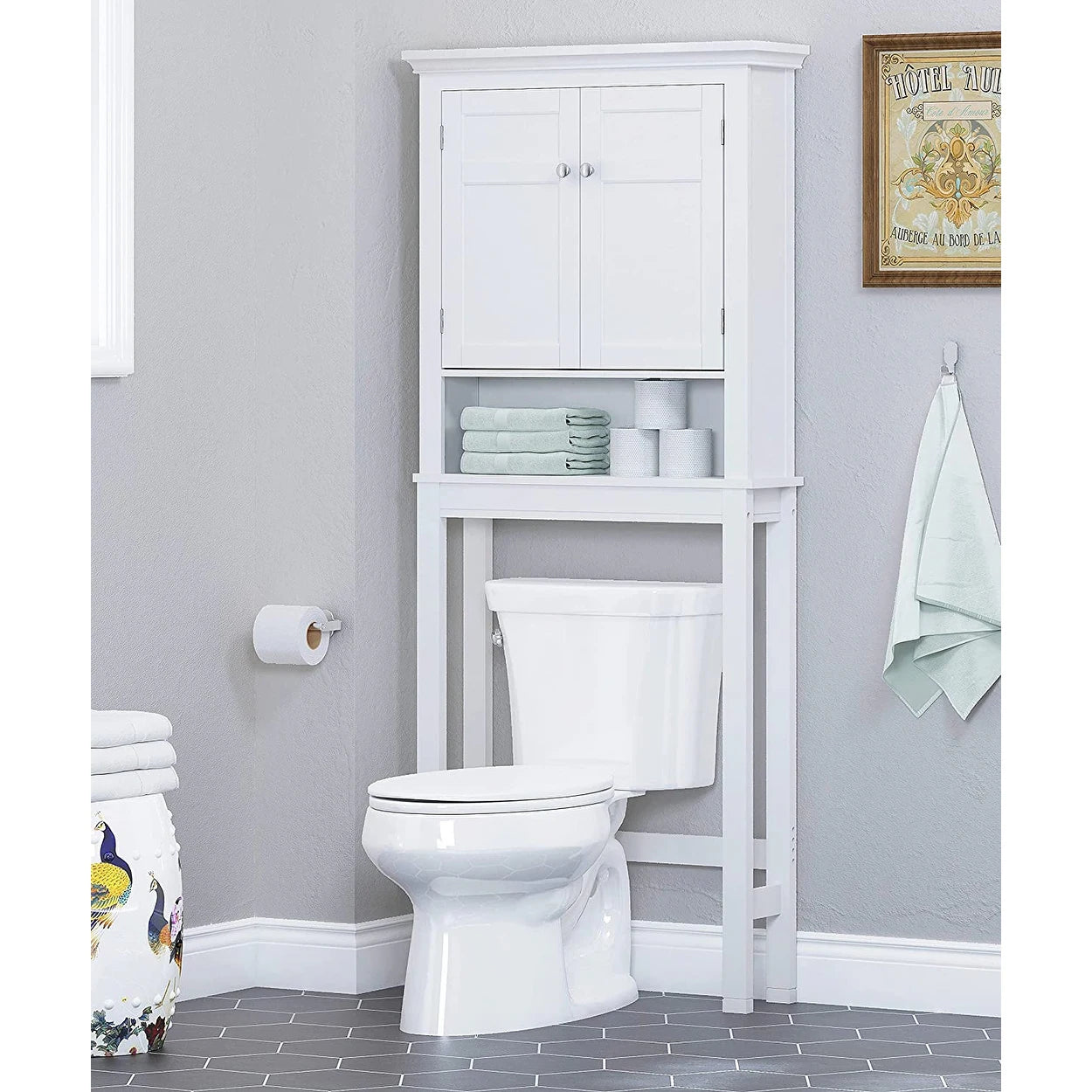 Spirich Home Bathroom Shelf Over-The-Toilet, Bathroom Spacesaver, Bathroom Bathroom Storage Cabinet Organizer with Drawer