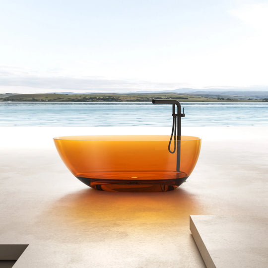59" or 67" Stone Resin Oval Freestanding Bathtub, Soaking Tub with Pop up Drain