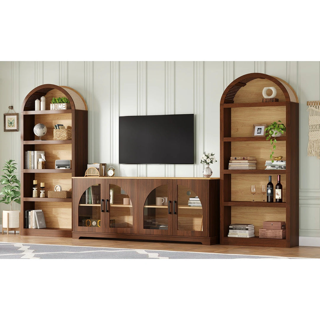 3-Piece Retro Entertainment Center for Tvs up to 70", Two-Tone Farmhouse TV Stand with Sideboard & Bookshelf