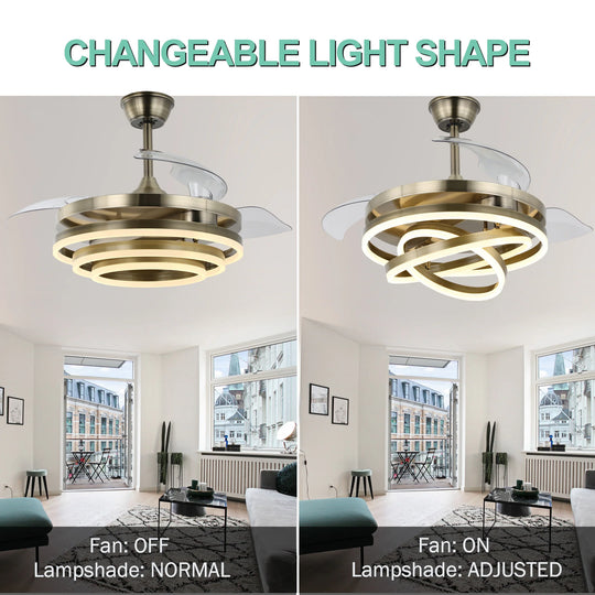 42In. DIY Shape Retractable Ceiling Fan with Lights, 6-Speed DC Motor Modern Ceiling Fan with LED Light and Remote