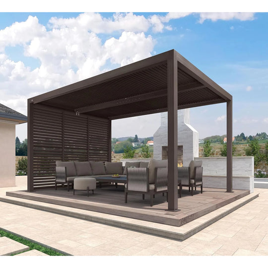 Bronze Louvered Pergola with Adjustable Roof for Deck Backyard Garden Hardtop Gazebo