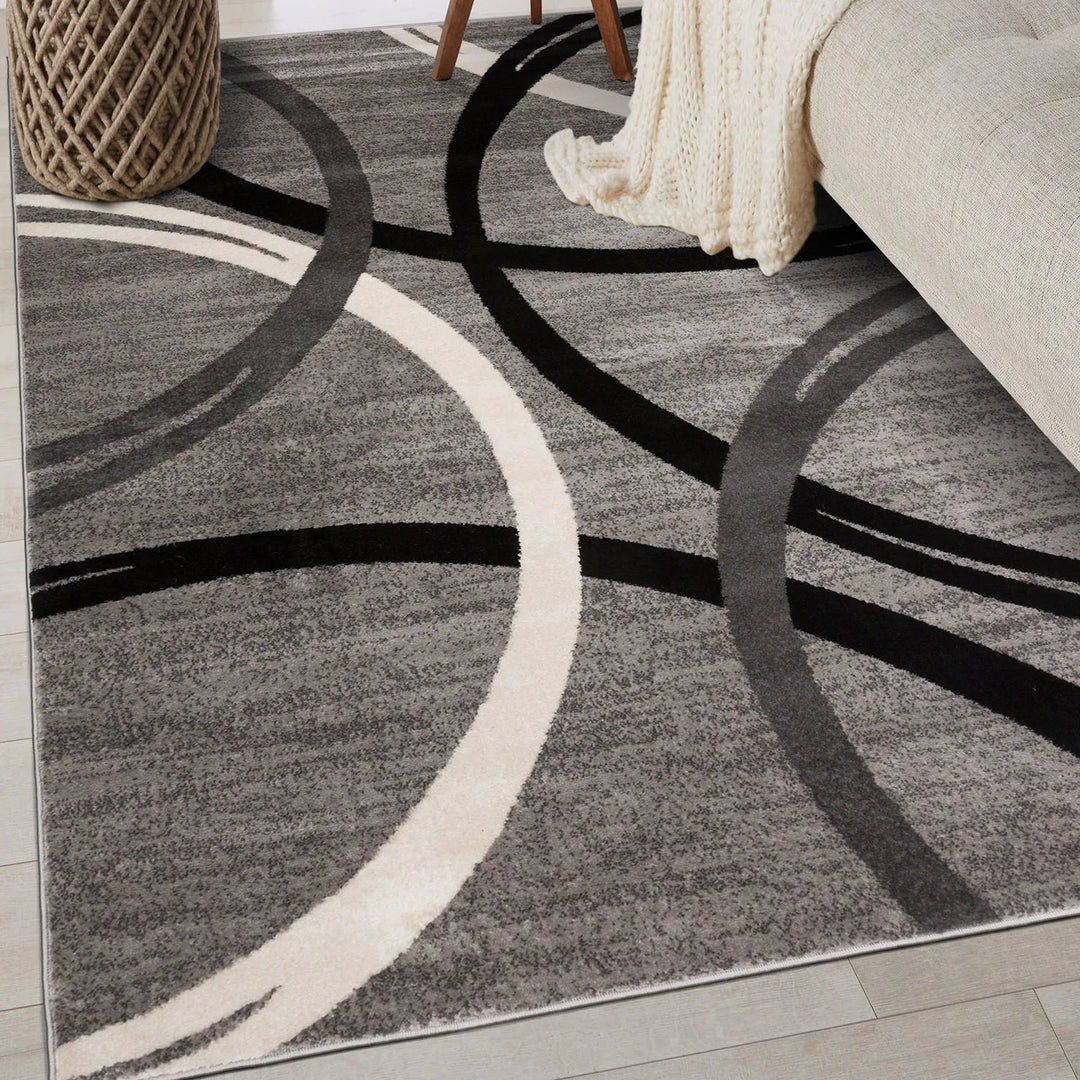 Contemporary Abstract Circles Design Area Rug