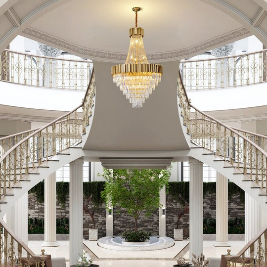 Large Crystal Chandelier - 35.4"Modern 6-Tier 17-Light Chrome Ceiling Light, Luxury K9 Crystal