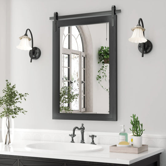 Farmhouse Barn Door Solid Wood Frame Bathroom Vanity Wall Mirror
