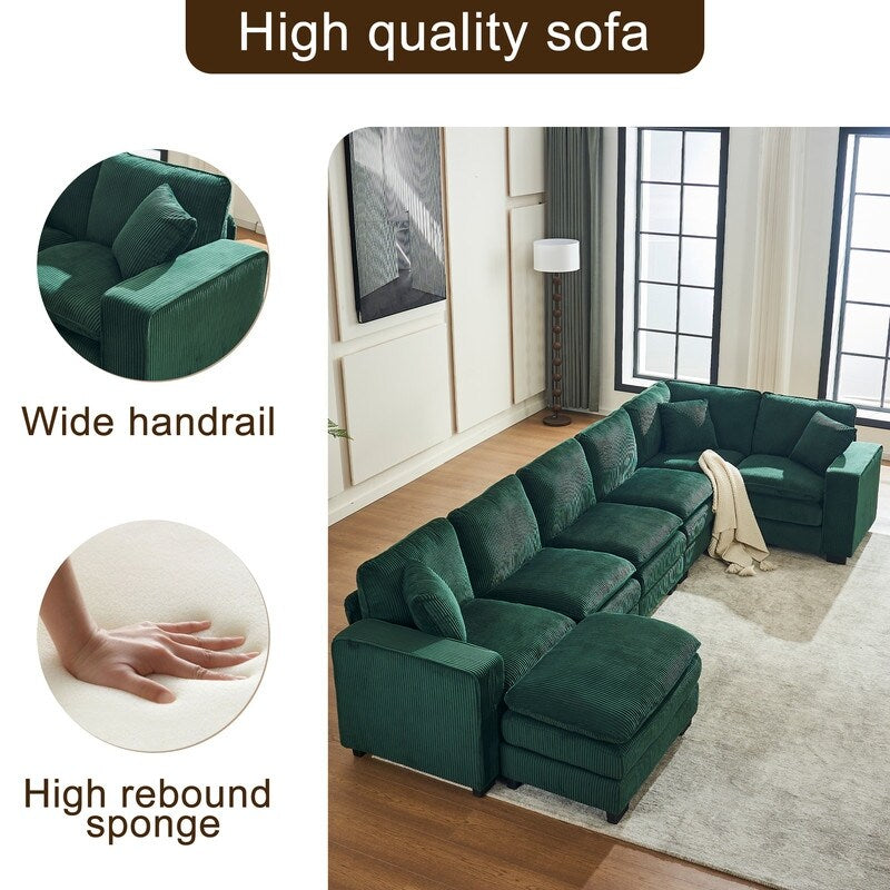 Modern U-Shaped 6-Seater Sectional Sofa with One Footstool