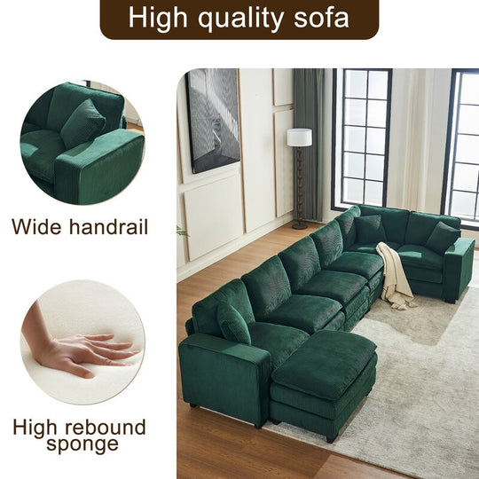 Modern U-Shaped 6-Seater Sectional Sofa with One Footstool
