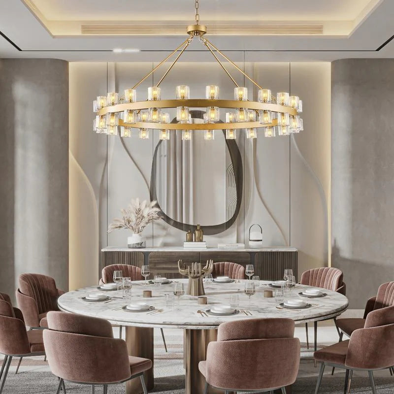 Wagon Wheel Chandelier with Crystal Shade