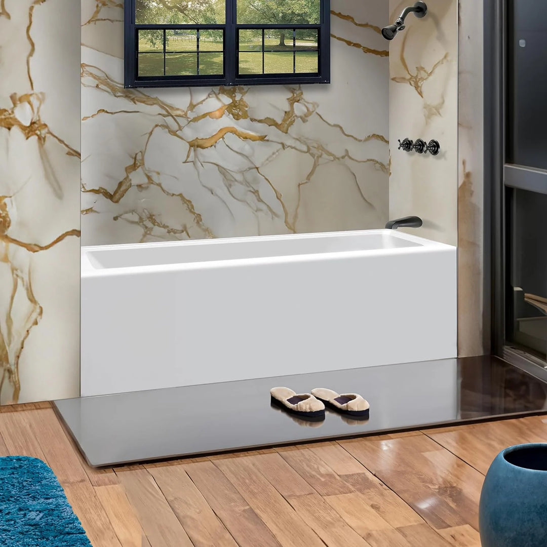 Acrylic-Fiberglass Soaking Bathtub, White. Alcove/Apron Front