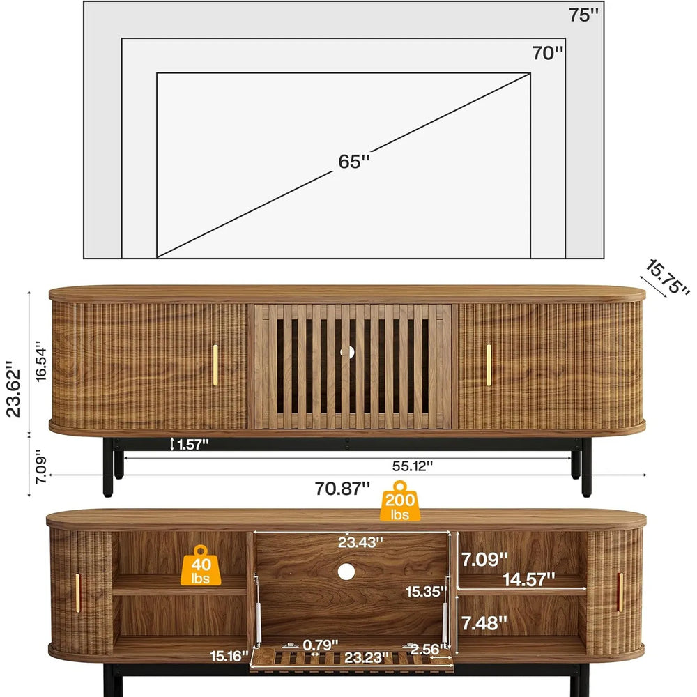 70" TV Console, Mid-Century Modern Media Entertainment Center for Tvs up to 80" - 70" W X 15.75" D X 23.62" H