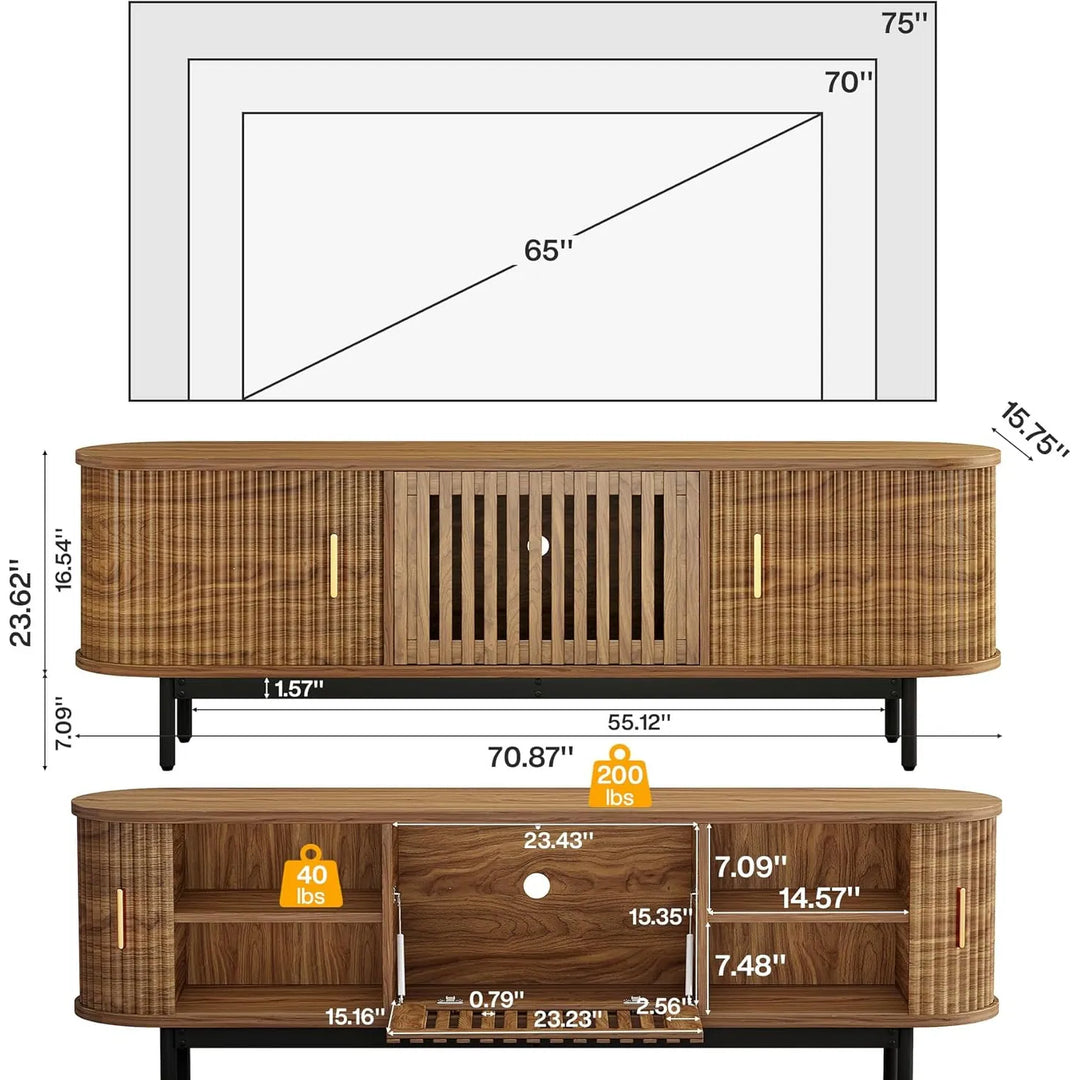 70" TV Console, Mid-Century Modern Media Entertainment Center for Tvs up to 80" - 70" W X 15.75" D X 23.62" H