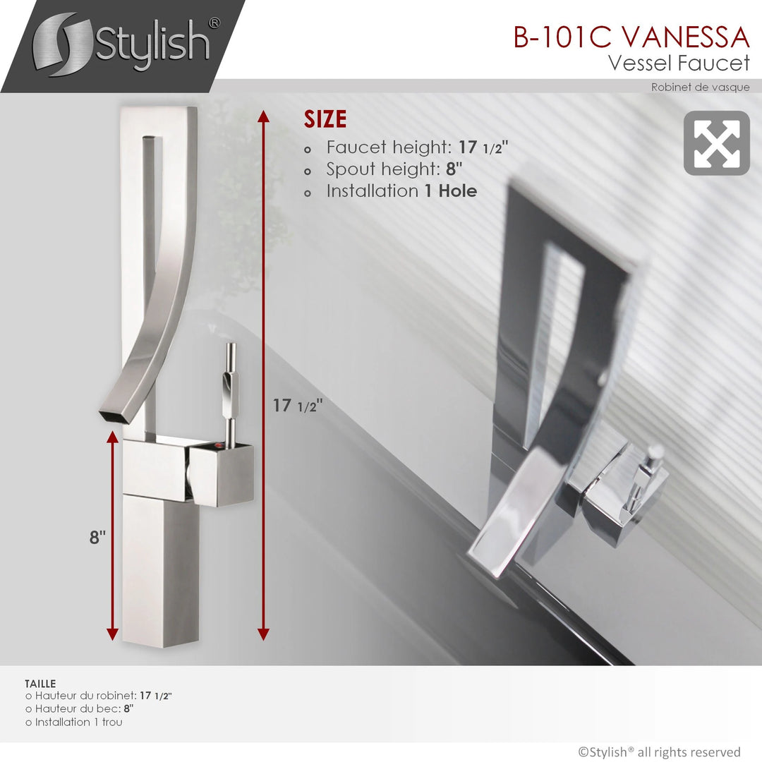 Single Handle Bathroom Faucet for Single Hole Brass Vessel Mixer Tap - Faucet Height: 17 1/2" Spout Height: 8"